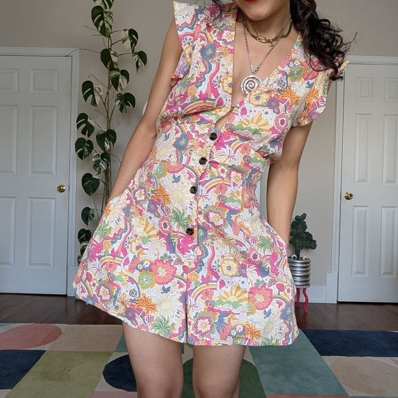 Marine Layer Camila floral romper in groovy print - Picture 2 of 7